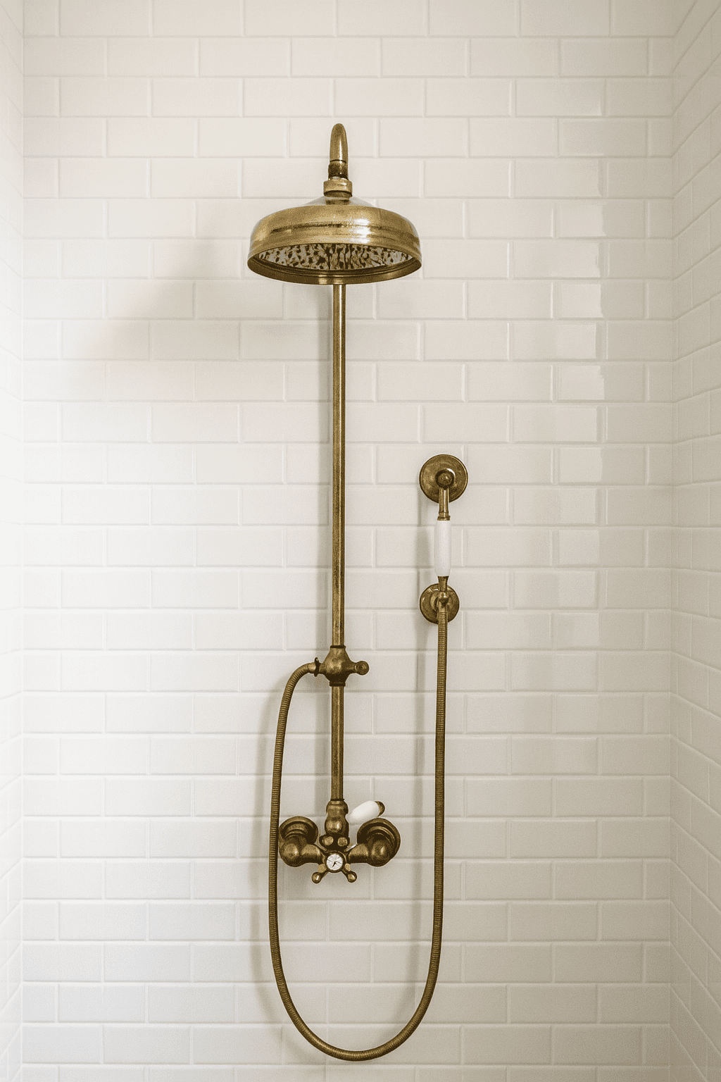 Ducha con teléfono en bronce y soporte Sinú Design