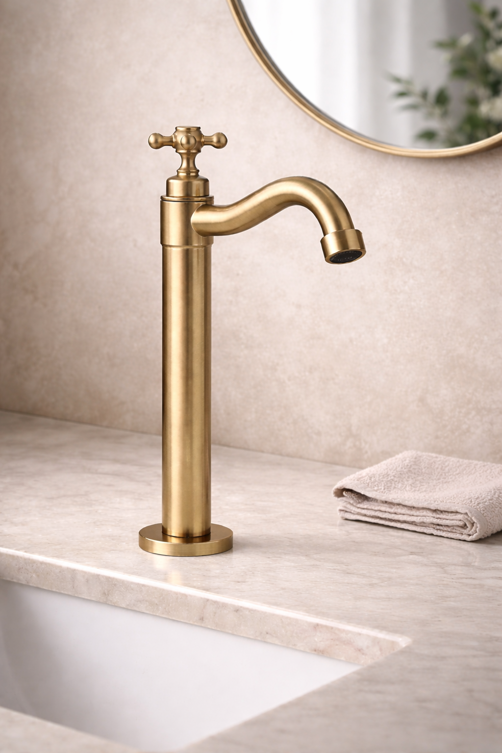 Llave de agua fría con manija superior minimalista para lavamanos en bronce