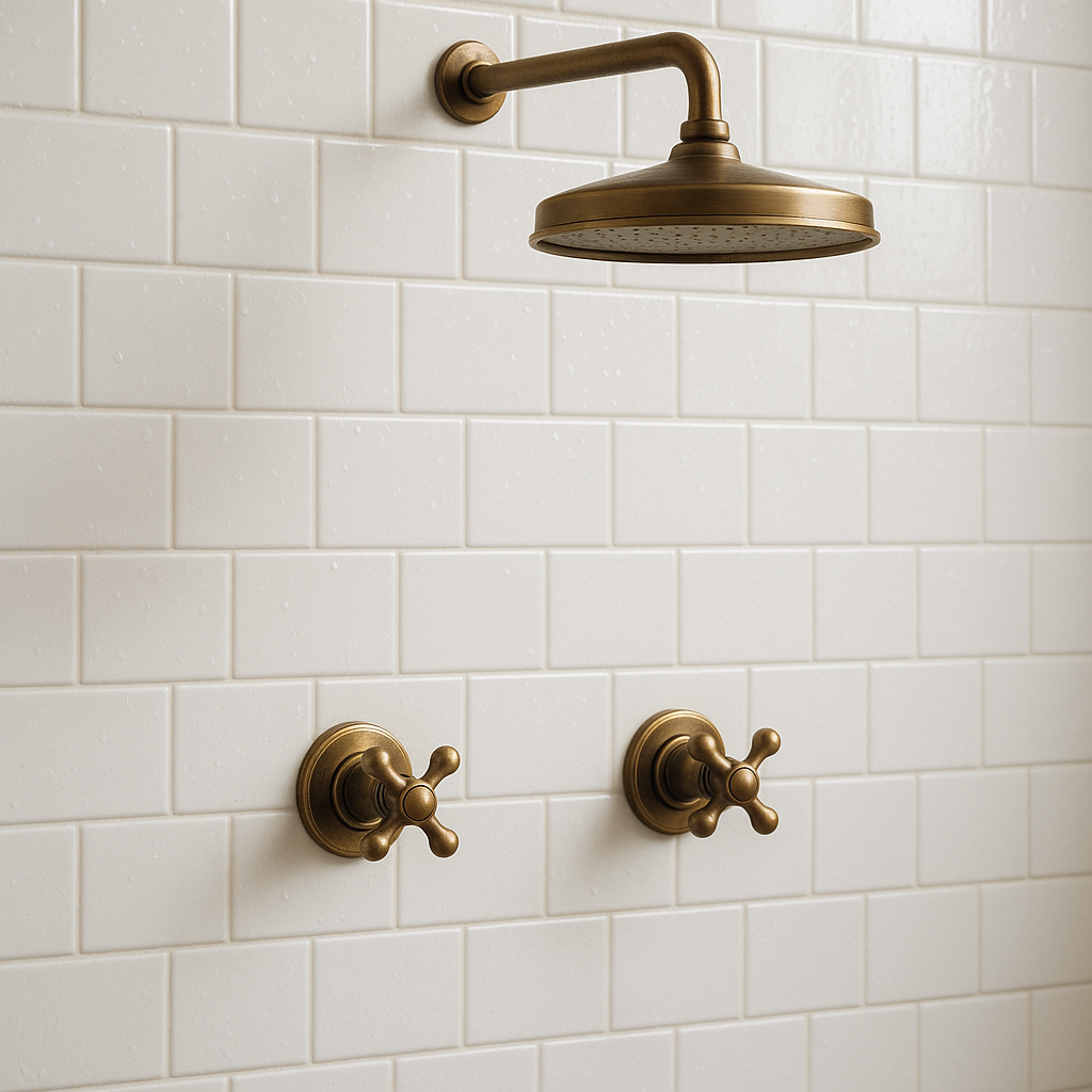 Ducha mezclador vintage en bronce con manijas en cruz Sinú Design