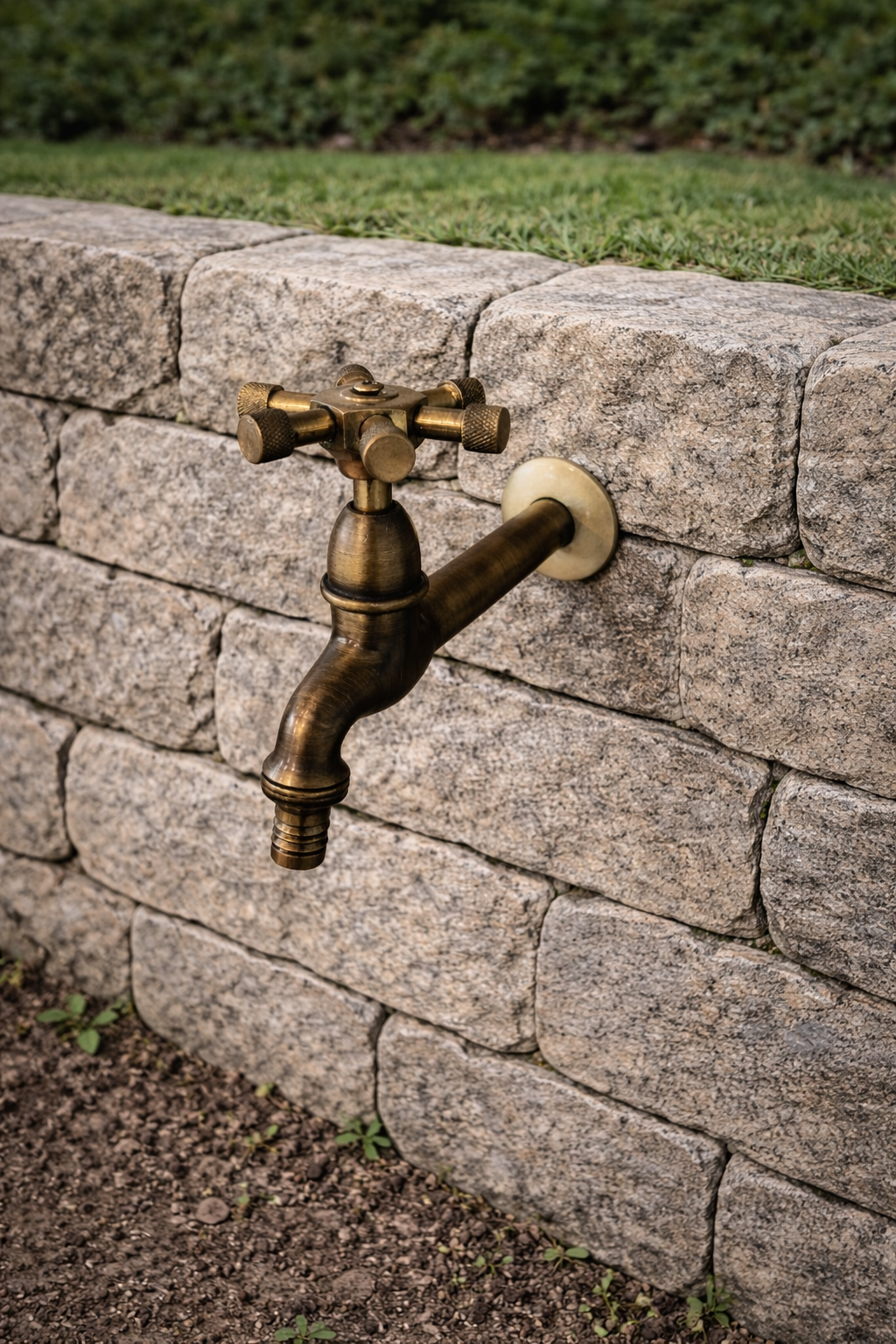 Llave de agua fría de pared victoriana en bronce con detalles clásicos