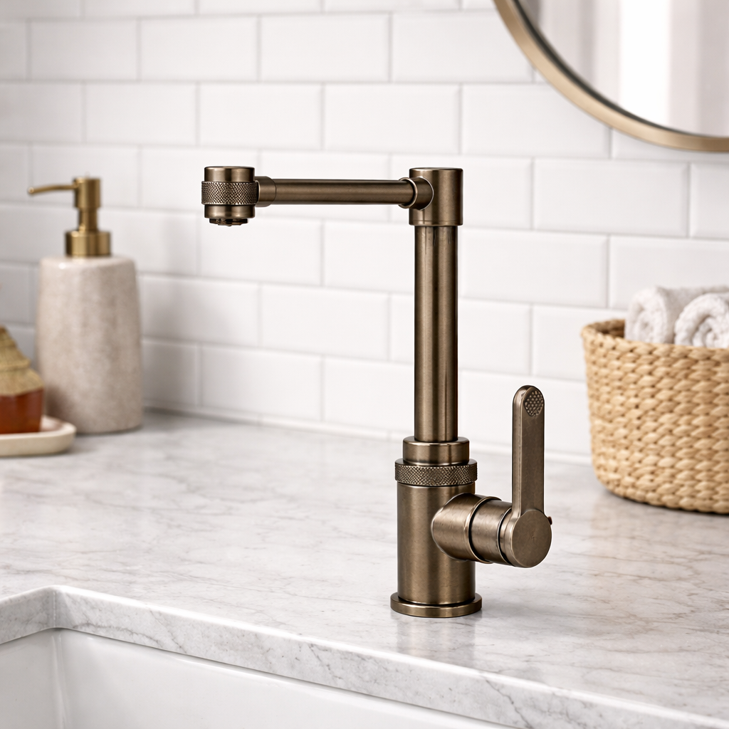 Llave de agua fría industrial cuello de ganso para lavaplatos en bronce