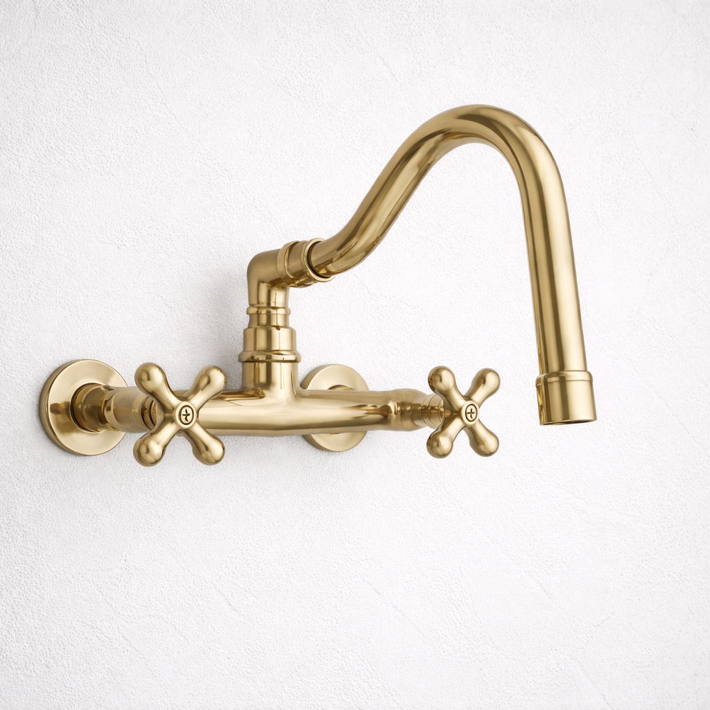 Mezclador 8 pulgadas de pared para lavaplatos en bronce con caño alto giratorio