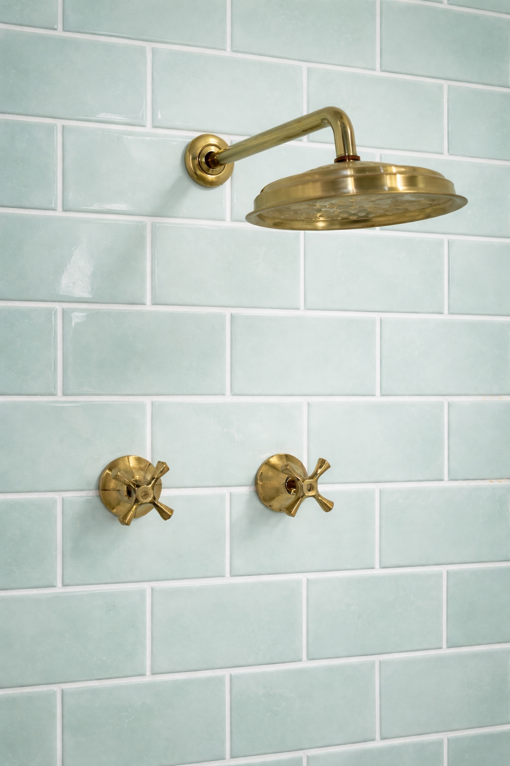 Ducha de pared en bronce con mezclador y brazo clásico Sinú Design