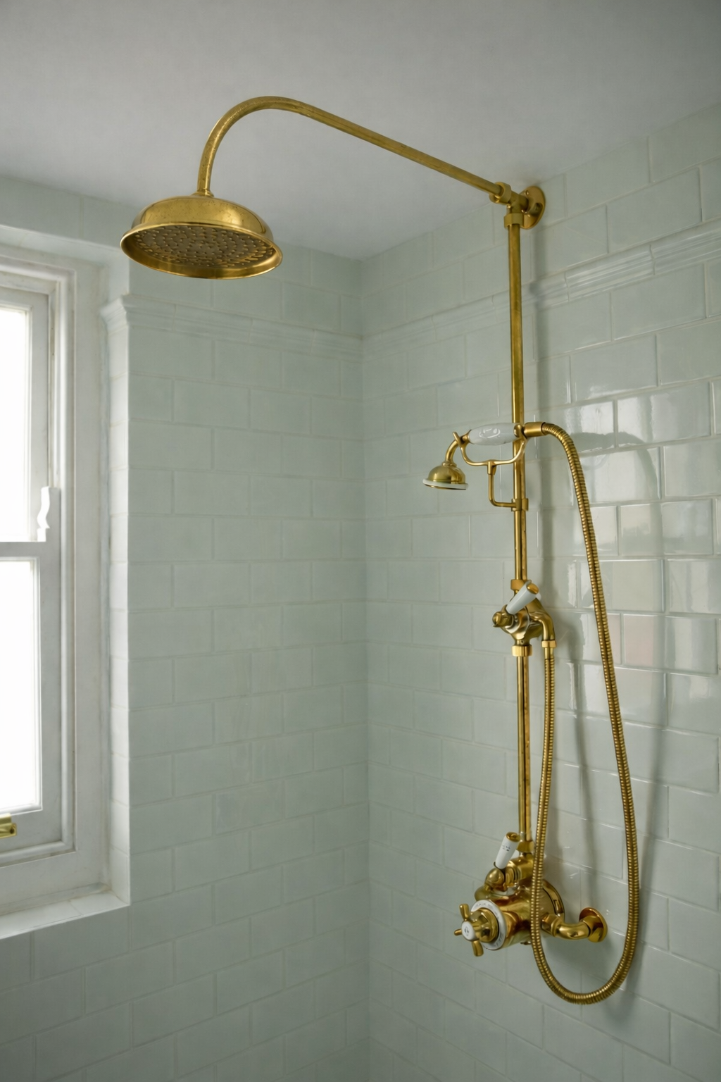 Ducha en bronce con barra y teléfono para adultos mayores Sinú Design