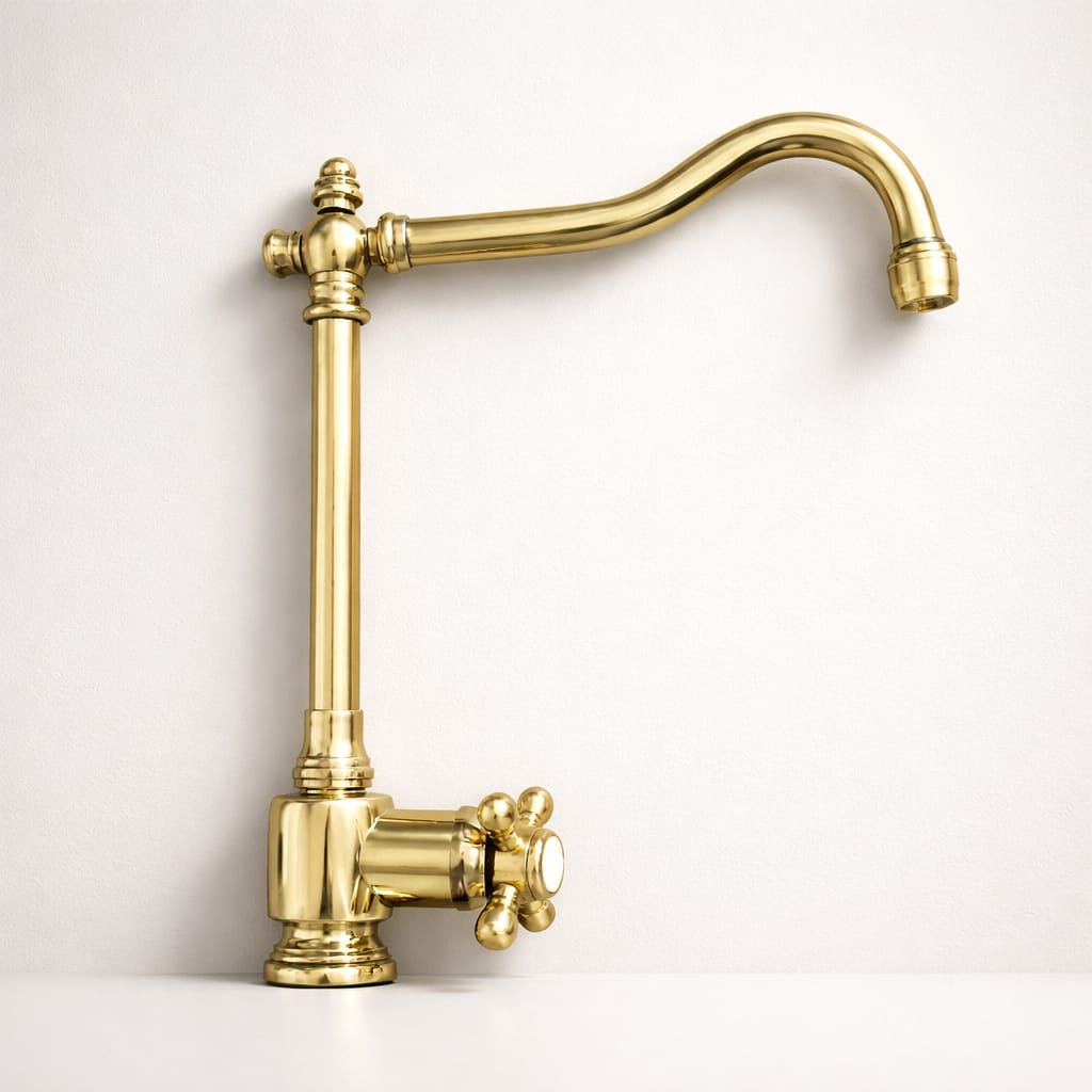 Llave de agua fría vintage de cuello curvo para lavamanos en bronce