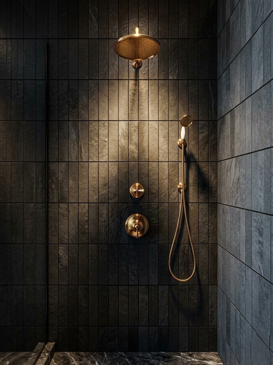 Ducha monocontrol empotrado minimalista en bronce Sinú Design