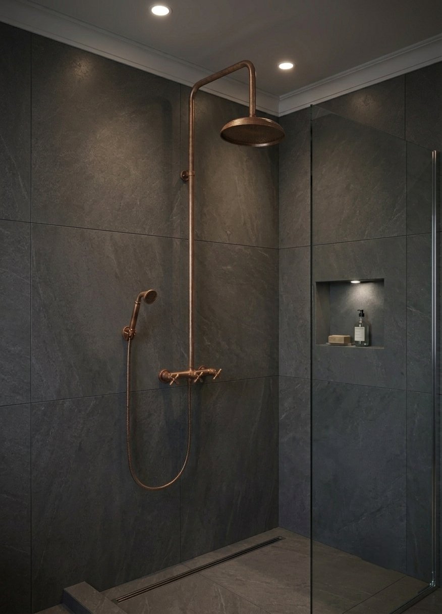 Ducha con teléfono en bronce y soporte Sinú Design