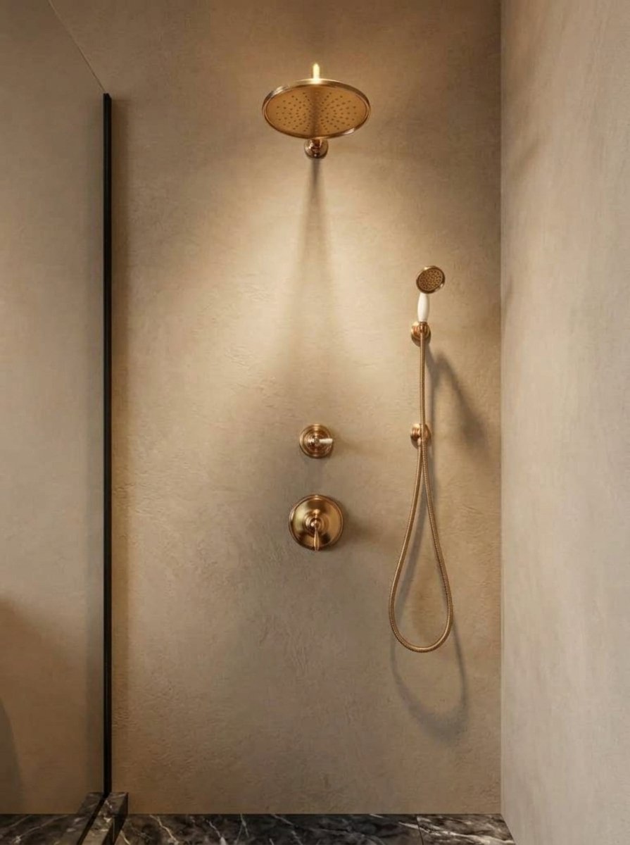 Ducha monocontrol empotrado minimalista en bronce Sinú Design