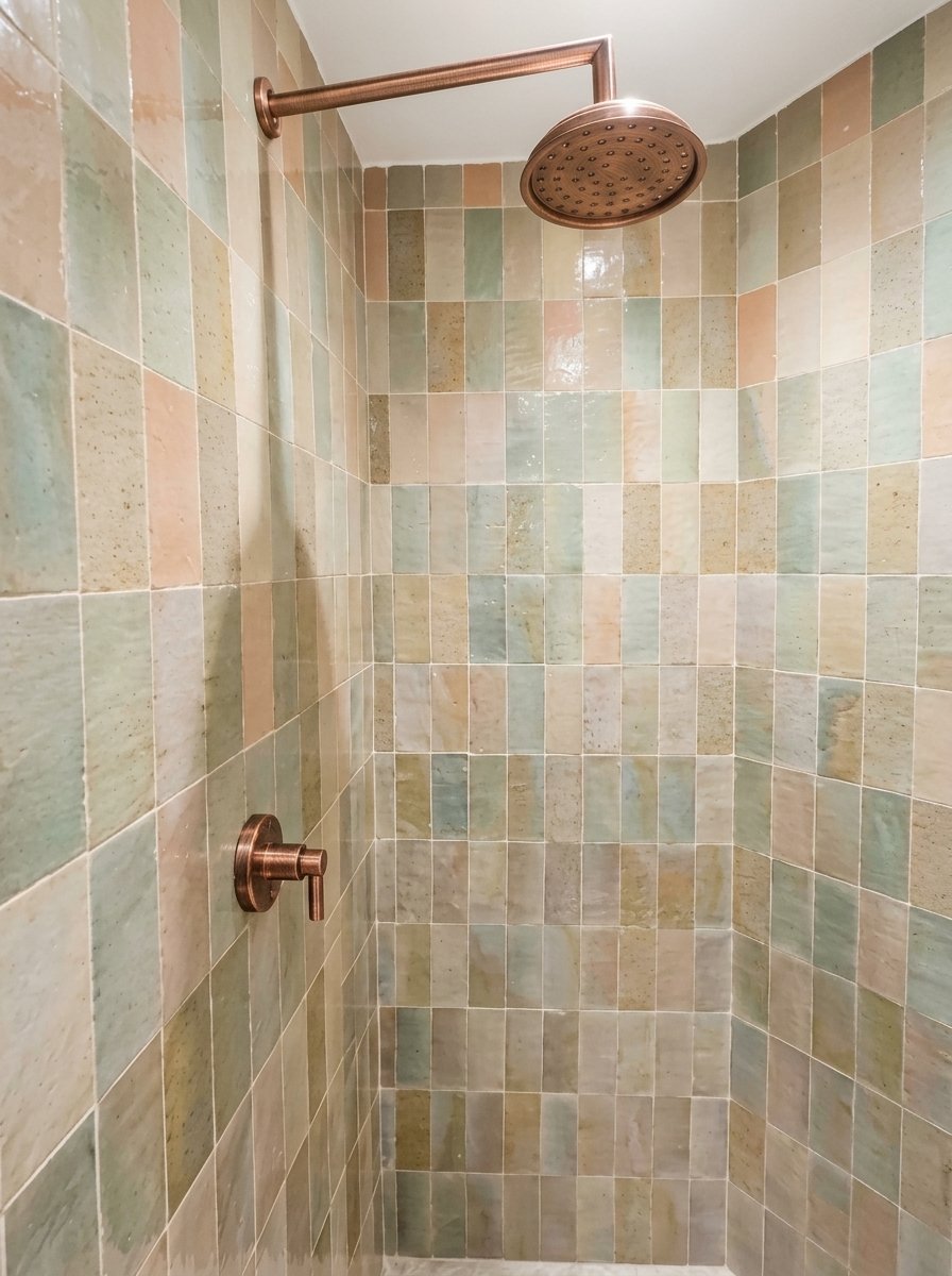Ducha de agua fría con tubería vista industrial en bronce Sinú Design